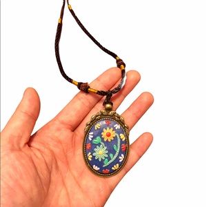 Vintage Chinese Traditional Pretty Handmade Good Luck Blue Necklace Flower Asian